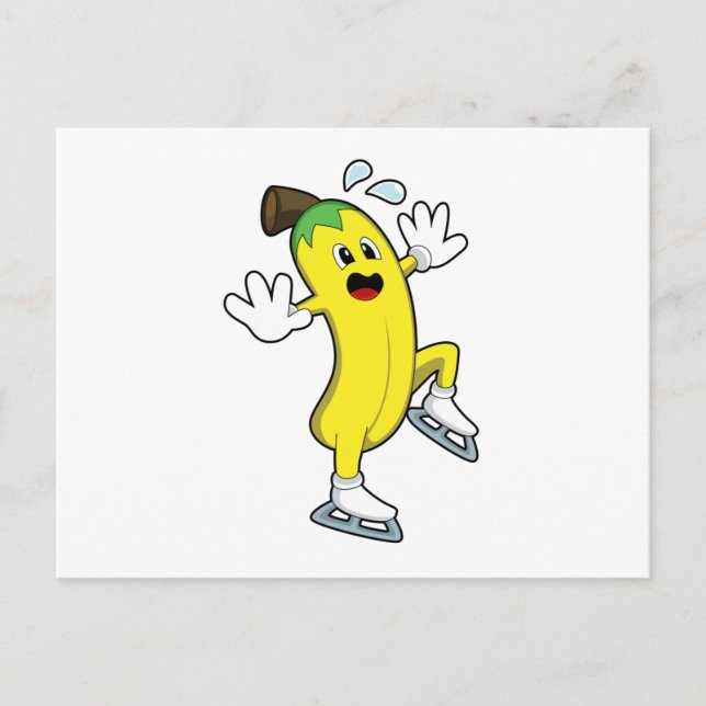 Carte Postale Banana au patinage sur glace avec des patins à gla (Devant)