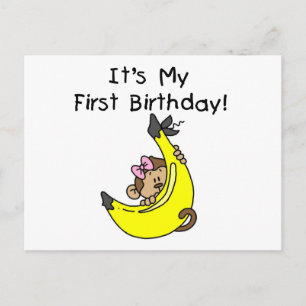 Carte Postale Banane - Fille singe 1er anniversaire