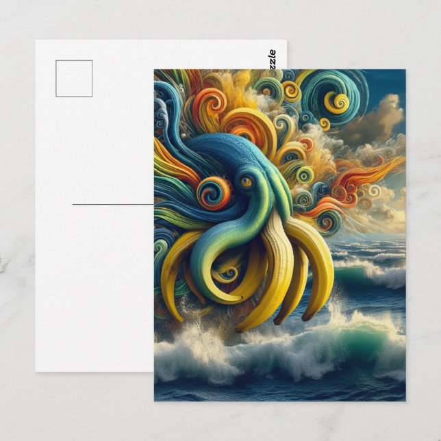 Carte Postale Banane surréelle bleue Octopus (Devant / Derrière)
