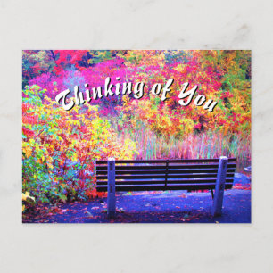 Carte Postale Banc de couleurs fabuleuses d'automne Feuilles d'a