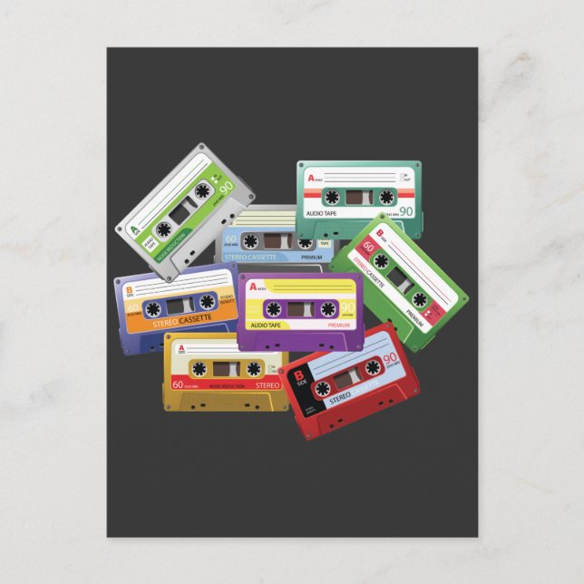 Carte Postale Bande Cassette Stéréo Mixtape Radio Musique 80s 90 (Devant)