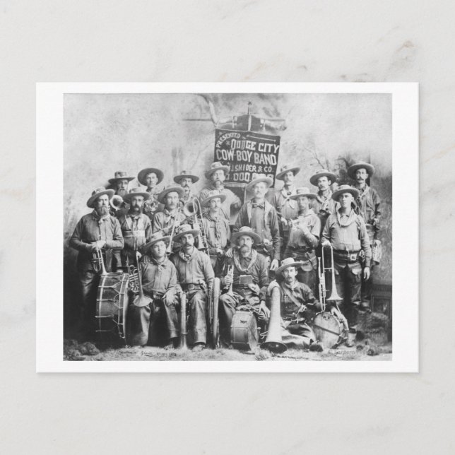 Carte Postale Bande de vaches Dodge City avec instruments (Devant)