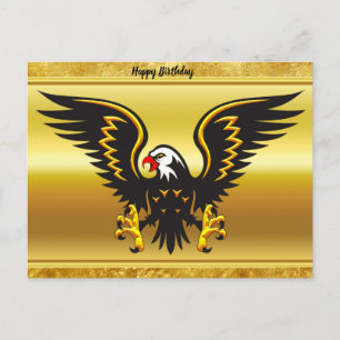 Carte Postale Bande dessinée Aigle noir et or avec feuille d'or