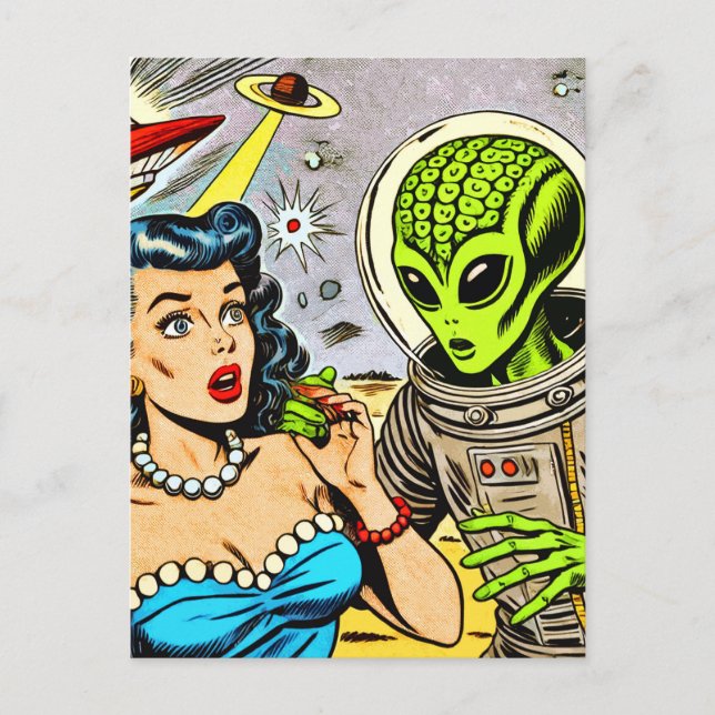 Carte Postale Bande dessinée de science fiction Alien rétro (Devant)