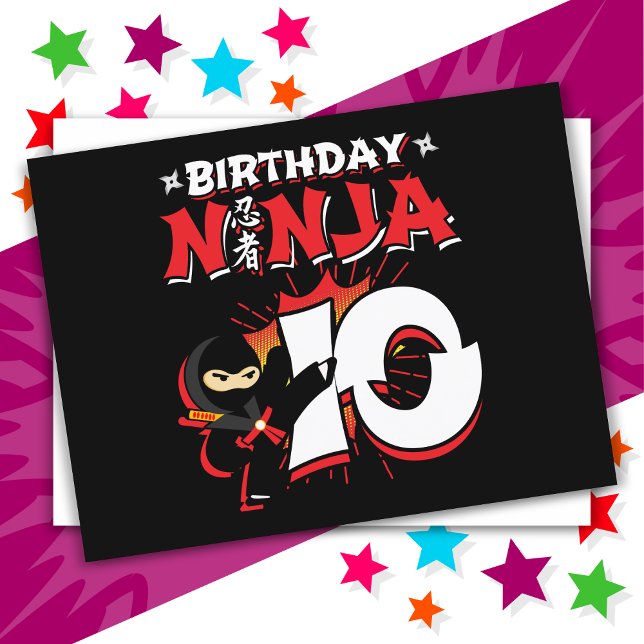 Carte Postale Bande dessinée de style ninja de 10 ans pour son 1 (Créateur téléchargé)