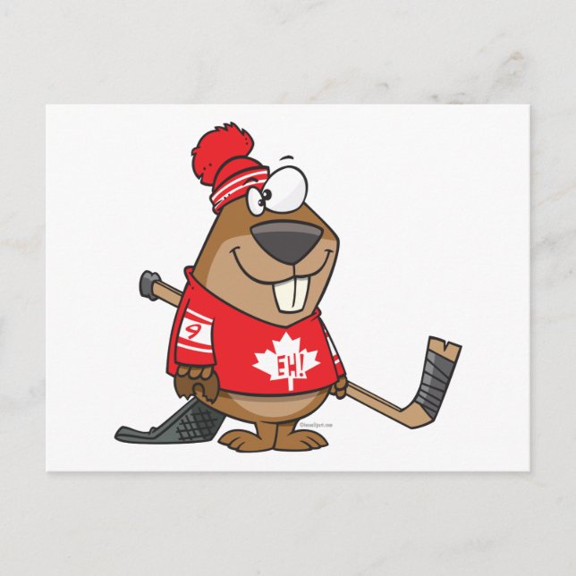 Carte Postale bande dessinée ridicule du castor de hockey canadi (Devant)