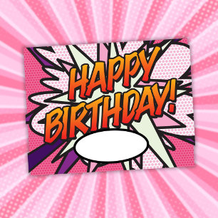 Carte Postale Bande dessinée rose amusante BONNE ANNIVERSAIRE