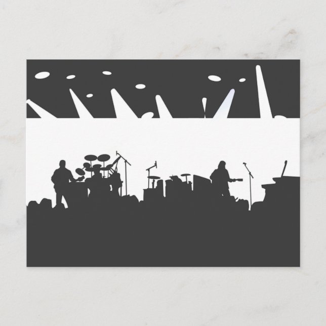 Carte Postale Bande sur la silhouette B&W de concert d'étape (Devant)