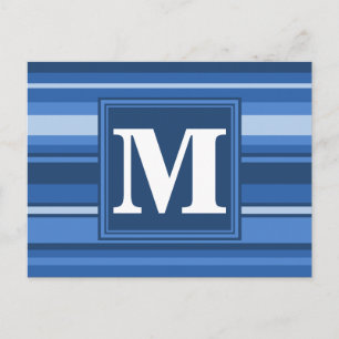 Carte Postale Bandes bleu monogramme