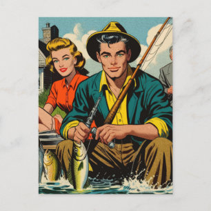 Carte Postale Bandes dessinées de pêche rétro