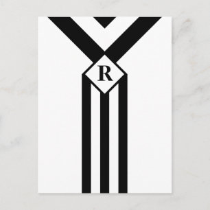 Carte Postale Bandes noires et Chevrons avec Monogramme sur blan