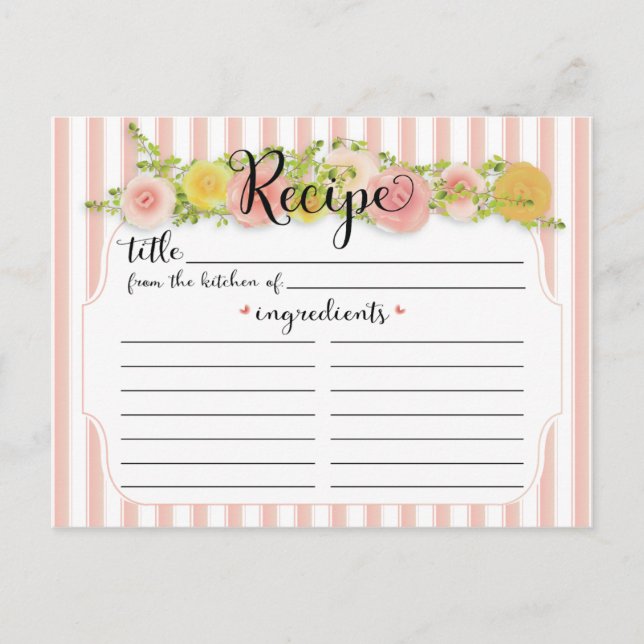 Carte Postale Bandes roses classiques avec Recette Rose (Devant)