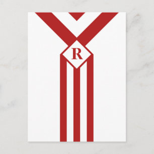 Carte Postale Bandes rouges et Chevrons avec Monogramme sur blan