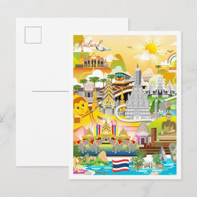 Carte Postale Bangkok Thaïlande Illustration de voyage artistiqu (Devant / Derrière)