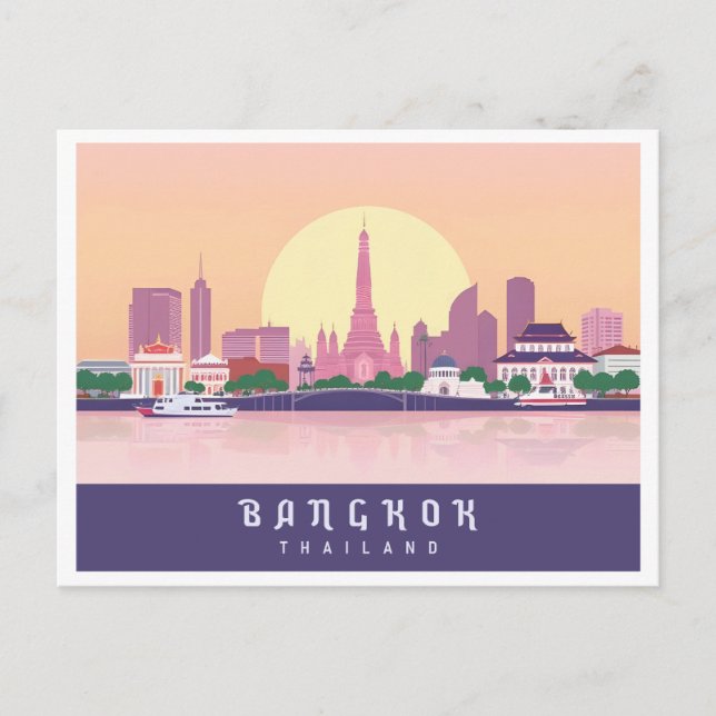 Carte Postale Bangkok Thaïlande Pastel Voyage Design (Devant)