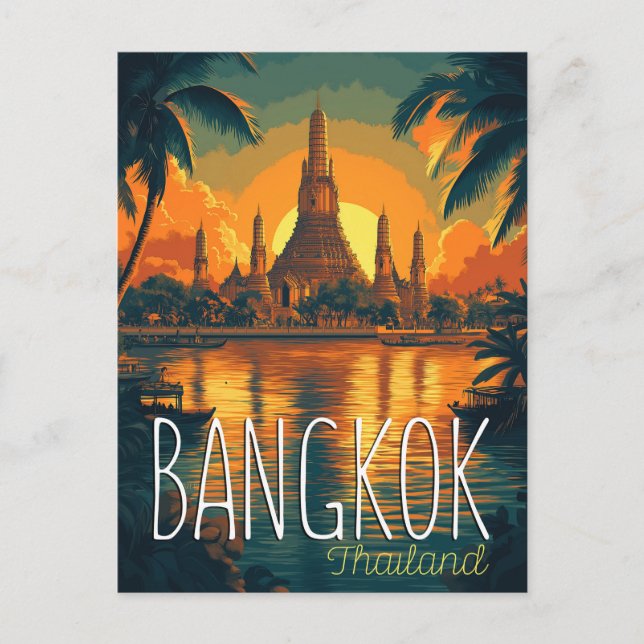 Carte Postale Bangkok, Wat Arun Temple Retro Voyage (Devant)