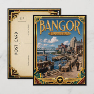Carte Postale Bangor Maine Art Déco vintage de l'âge d'or