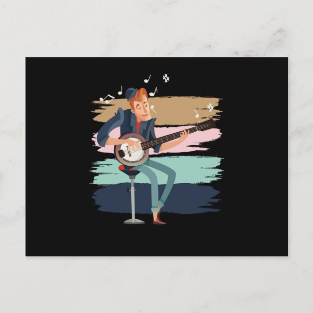 Carte Postale Banjo Player Mandolin Instrument Country Music Gif (Devant)