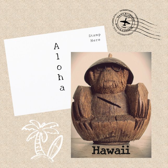Carte Postale Banque Hawaïenne de singe de noix de coco Retro Ki (Créateur téléchargé)