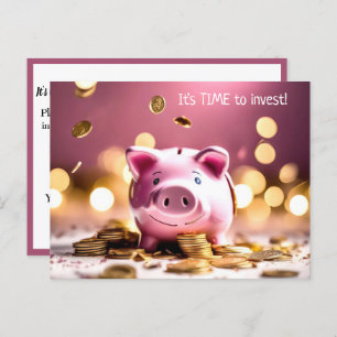Carte Postale Banque Rose Piggy Avec Pièces
