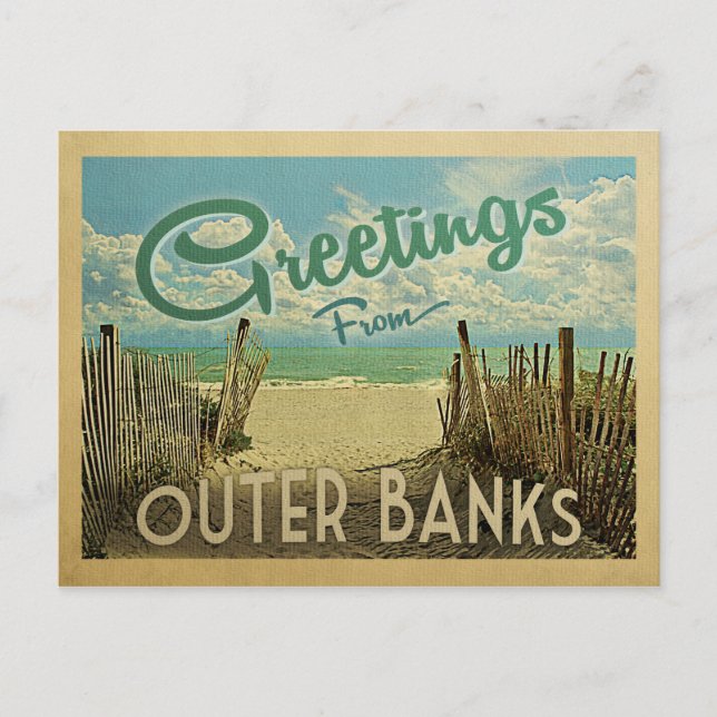 Carte Postale Banques extérieures Vintage voyage de plage (Devant)