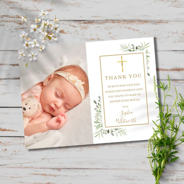 Carte Postale Baptême Christening Green Merci photo (Créateur téléchargé)