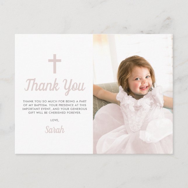 Carte Postale Baptême Christening Religieux Fille Rose Photo (Devant)