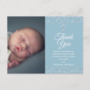 Carte Postale Baptême Christening Silver Hearts Photo Merci