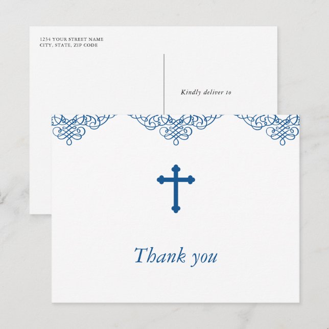 Carte Postale Baptême des garçons bleus/Merci du baptême (Devant / Derrière)