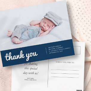 Carte Postale Baptême pour lui Merci photo moderne et simple