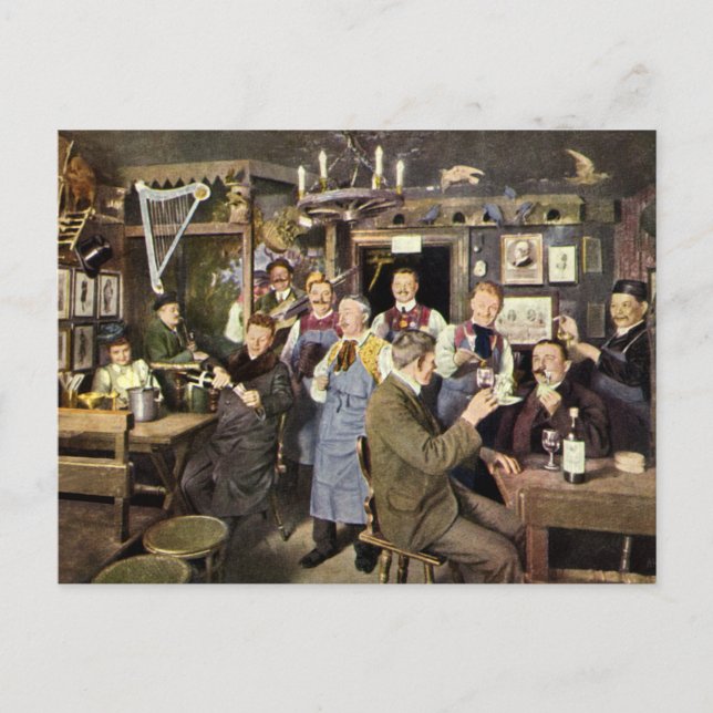 Carte Postale Bar à l'ancienne avec des célébrations populaires, (Devant)