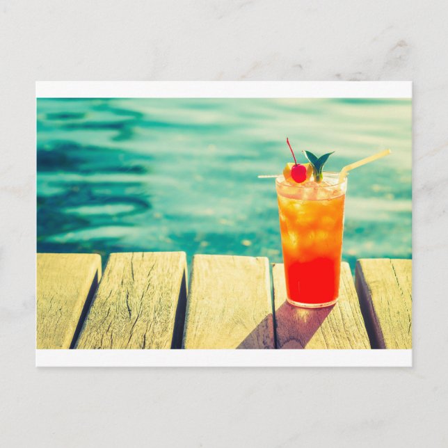 Carte Postale Bar de piscine à coucher de soleil rétro (Devant)