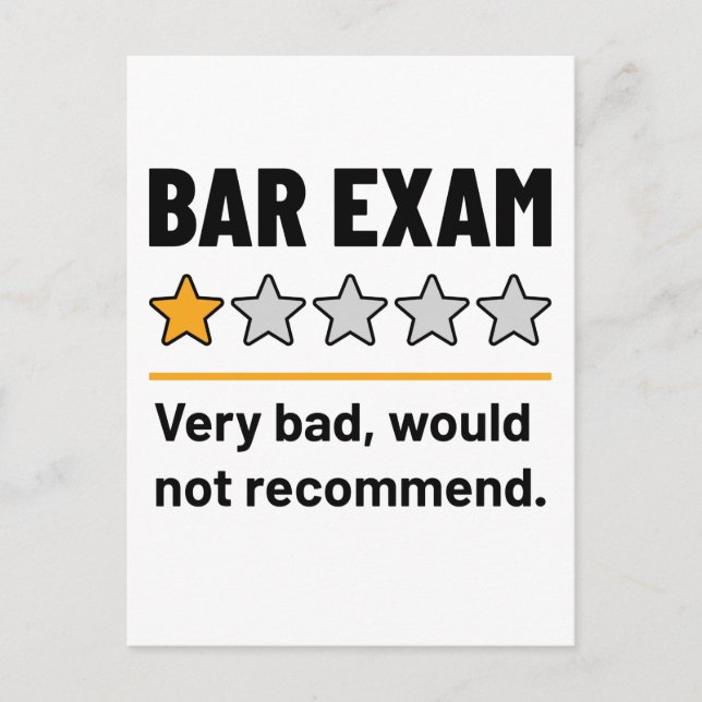 Carte Postale Bar Exam Funny 1 Étoiles Très Mauvais Ne Recommand (Devant)