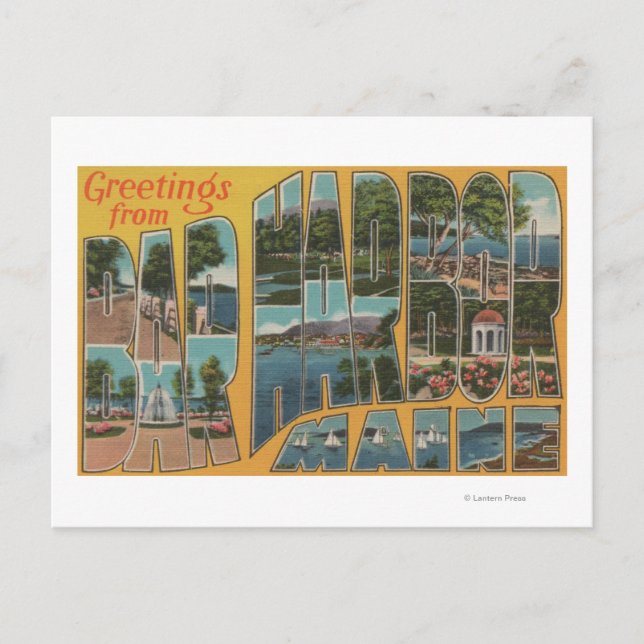 Carte Postale Bar Harbor, Maine - Grandes Lettres Scènes (Devant)