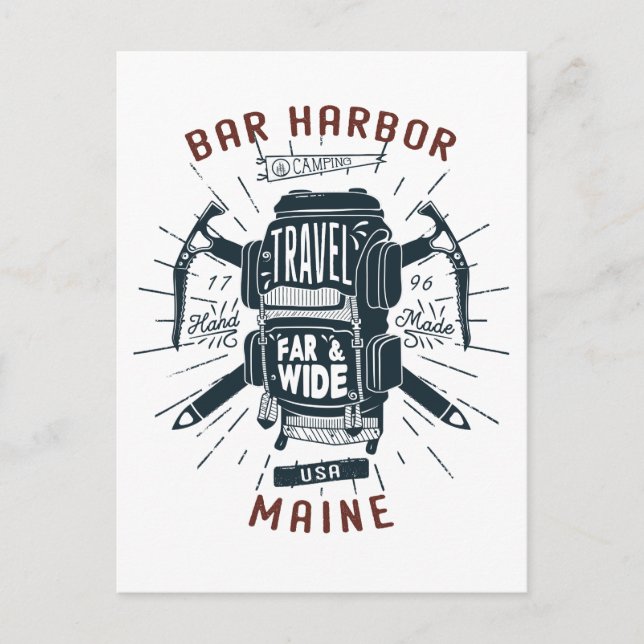 Carte Postale Bar Harbour Maine sac à dos Gear Retro Travel (Devant)