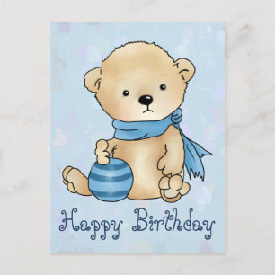 Carte Postale Bär mit Ball, blau