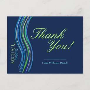 Carte Postale Bar Mitzvah Merci bleu et vert