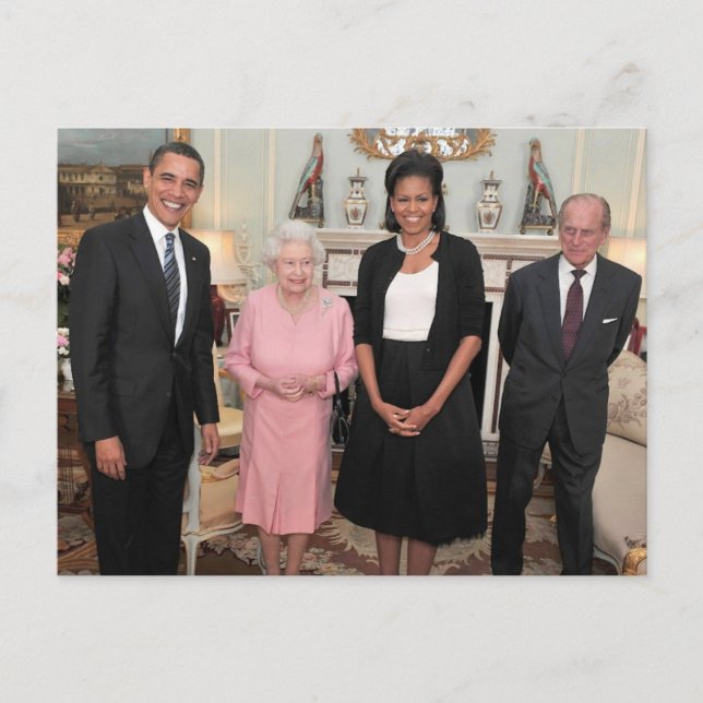 Carte Postale Barack et Michelle avec la reine Elizabeth (Devant)