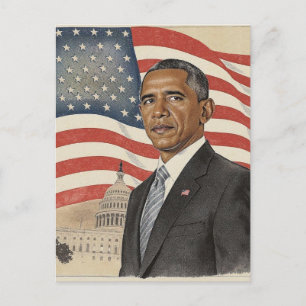 Carte Postale Barack Obama devant le drapeau américain et le Cap