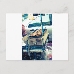 Carte Postale Barbecue de rue de Bangkok avec brochettes