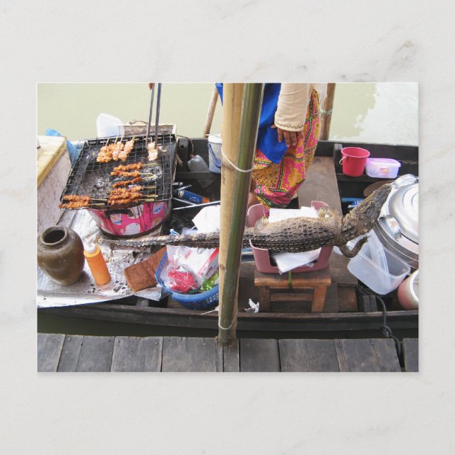 Carte Postale Barbecue de viande de crocodile ... Thaïlande (Devant)