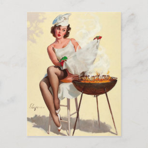 Carte Postale Barbecue Pin-Up Girl