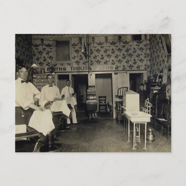 Carte Postale Barbershop à l'ancienne 1912 Vintage (Devant)