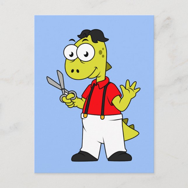 Carte Postale Barbier À Rex Tyrannosaurus Avec Ciseaux. (Devant)