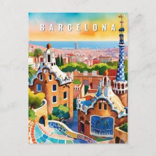Carte Postale Barcelona Espagne Park Guel Retro Travel