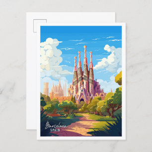 Carte Postale Barcelone Espagne Art illustration de voyage vinta