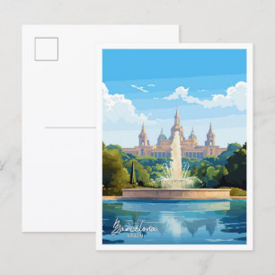 Carte Postale Barcelone Espagne Art Voyage illustration Vintage