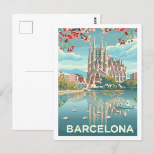 Carte Postale Barcelone Espagne Célèbre Vintage voyage Place