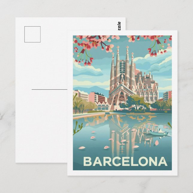 Carte Postale Barcelone Espagne Célèbre Vintage voyage Place (Devant / Derrière)