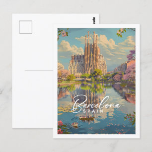 Carte Postale Barcelone Espagne Célèbre Vintage voyage Place